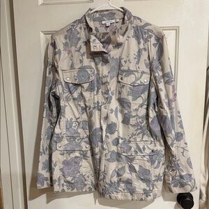 Chico's Beige and Gray Floral Utility Jacket